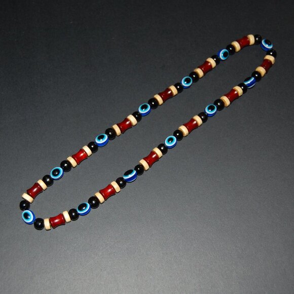 Evil Eye Necklace,Evil Eye Wood Necklace,Fatima Necklace,Good Luck Necklace - Picture 2 of 4
